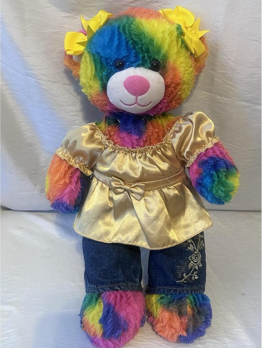 Build A Bear Tropicolor Rainbow Sparkle Tie Dye Teddy 16” Plush W/Rare Outfit